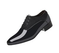 DXSYGMBN Men Fashion Formal Business Shoe Pointed Toe Shiny Patent Leather Lace Up Dress Tuxedo Wedding Oxford,Black,7 UK