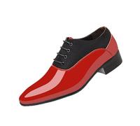 DXSYGMBN Men Fashion Formal Business Shoe Pointed Toe Shiny Patent Leather Lace Up Dress Tuxedo Wedding Oxford,Red,7 UK
