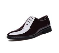 DXSYGMBN Men Fashion Formal Business Shoe Pointed Toe Shiny Patent Leather Lace Up Dress Tuxedo Wedding Oxford,Brown,9 UK