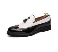 DXSYGMBN Men Oxford Dress Shoes Multicolor Brogues Wing Tips Lace Up Patchwork Two Tone Color Matching Punched Round Toe,White,8.5 UK