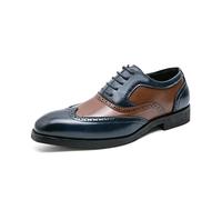 DXSYGMBN Men Oxford Dress Shoes Multicolor Brogues Wing Tips Lace Up Patchwork Two Tone Color Matching Punched Round Toe,Blue,8 UK