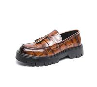DXSYGMBN Men's Brown Platform Chunky Heel Loafers Fashion Tassel Business Casual Formal Work Shoes Non-Slip Lug Sole Slip-On Penny