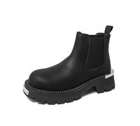 DXSYGMBN Men's Chelsea Boots Chunky Lug Sole Leather Ankle Boots Gothic Punk Platform Slip-on Casual Dress Boots for Walking,Black,5.5 UK