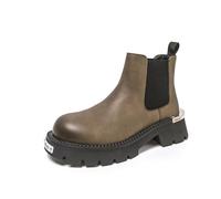 DXSYGMBN Men's Chelsea Boots Chunky Lug Sole Leather Ankle Boots Gothic Punk Platform Slip-on Casual Dress Boots for Walking,Khaki,9 UK