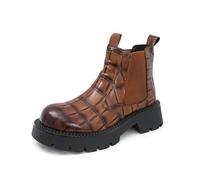 DXSYGMBN Men's Chelsea Boots Crocodile Pattern Leather Slip-on Ankle Boots Chunky Lug Sole Punk Gothic Dress Casual Shoes,Brown,5.5 UK