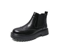 DXSYGMBN Men's Chelsea Boots Genuine Leather Platform Dress Boots for Men Wingtip Brogue Formal Business Casual Work Ankle Boots,Black,9 UK