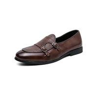 DXSYGMBN Men's Double Monk Strap Slip on Loafers Leather Formal Business Casual Comfortable Dress Shoes for Men,Brown,5.5 UK