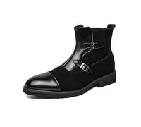 DXSYGMBN Men's Dress Boots Leather Suede Patchwork Monk Strap Chelsea Boots Business Formal Side Zipper Casual Non-Slip Ankle Boots,Black,9 UK