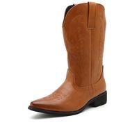 DXSYGMBN Men's Durable Cowboy Classic Slip on Western Boots with Chic Embroidered Durable Short Fashionable Western Boots,Brown,7.5 UK