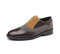DXSYGMBN Mens Fashion Formal Business Shoes Lace Up Tuxedo Wedding Dress Brogues,Khaki,8.5 UK