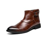 DXSYGMBN Men's Genuine Leather Pointed Toe Dress Chelsea Boots Adjustable Buckle Inner Zipper Ankle Boots Casual Formal Business Booties,Brown,9.5 UK