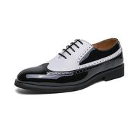 DXSYGMBN Mens Lace Up Dress Borgues Shoes Modern Double-Color Formal Business Casual Work Wedding Wingtip Oxford Derby Shoe,White,9.5 UK