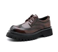 DXSYGMBN Men's Lace-Up Leather Platform Oxfords Wingtip Chunky Loafers Slip-Resistant Formal Work Casual Brogue Dress Shoes,Brown,9.5 UK