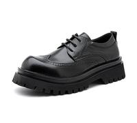 DXSYGMBN Men's Lace-Up Leather Platform Oxfords Wingtip Chunky Loafers Slip-Resistant Formal Work Casual Brogue Dress Shoes,Black,7 UK