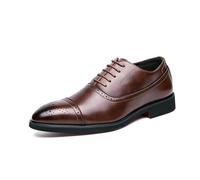 DXSYGMBN Men's Leather Lace Up Cap Toe Brogue Oxfords Comfortable Low Heel Classic Business Wedding Dress Shoes Fashion Oxford Derby Shoes,Brown,9.5 UK