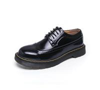 DXSYGMBN Men's Leather Lace Up Platform Oxfords Round Toe Chunky Heel Lug Sole Heightening Soft Bottom Derby Casual Shoes Classic Work Office Business Dress Shoes,Black,8 UK