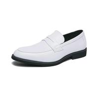 DXSYGMBN Men's Leather Penny Loafers Classic Slip-on Dress Shoes Microfiber Leather Formal Business Oxfords Stylish Wedding Party Footwear,White,8.5 UK