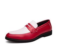 DXSYGMBN Men's Leather Penny Loafers Classic Slip-on Dress Shoes Microfiber Leather Formal Business Oxfords Stylish Wedding Party Footwear,White Red,7 UK