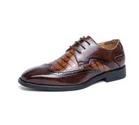 DXSYGMBN Men's Oxford Shoes Classic Brogue Wingtip Formal Dress Shoes Crocodile Embossed Leather Derby Wedding Business Party Shoes,Brown,9 UK