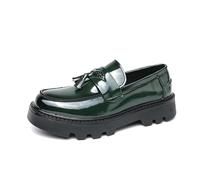 DXSYGMBN Men's Patent Leather Slip-On Tassel Dress Platform Loafers Casual Non-Slip Penny Formal Shoes Business Party Wedding Prom Moccasins Boat Shoes,Green,8.5 UK