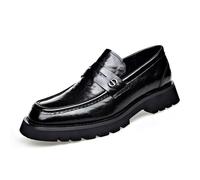 DXSYGMBN Men's Platform Chunky Heel Business Leather Shoes Fashion Casual Formal Work Penny Loafers Non-Slip Lug Sole Slip-On,Black,7.5 UK