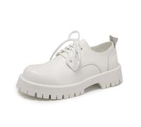 DXSYGMBN Men's Platform Chunky Heel Derby Classic Fashion Casual Work Office Business Dress Shoes Non-Slip Lug Sole,White,6 UK