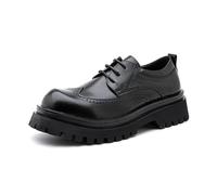 DXSYGMBN Men's Platform Chunky Heel Loafers Fashion Business Casual Formal Work Wedding Shoes Non-Slip Lug Sole Slip-On,Black,10 UK