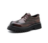 DXSYGMBN Men's Platform Chunky Heel Loafers Fashion Business Casual Formal Work Wedding Shoes Non-Slip Lug Sole Slip-On,Brown,7 UK
