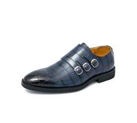 DXSYGMBN Men's Printed Pointed Toe Monk Strap Oxfords Fashion Comfortable Slip on Loafer Leather Formal Business Office Wedding Dress Shoes,Blue,8.5 UK