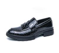 DXSYGMBN Men's Slip-On Loafers Fashion Business Casual Formal Work Shoes Platform Chunky Heel Non-Slip Lug Sole,Black,7 UK