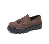 DXSYGMBN Men's Suede Leather Slip On Tassel Platform Loafers Vintage Round Toe Non-Slip Luxury Formal Shoes Casual Business Penny Dress Loafers,Brown,6 UK