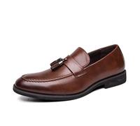 DXSYGMBN Men's Tassel Loafers Classic Leather Dress Shoes Slip On Formal Business Casual Flats Comfortable Penny Loafers for Wedding Party,Brown,7 UK