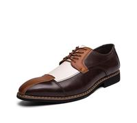 DXSYGMBN Men's Two Tone Patckwork Brogue Leather Lace Up Dress Oxford Shoes Low Heel Soft Square Toe Formal Derby Shoes for Party Wedding Office Business Work,Brown,11 UK