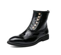 DXSYGMBN Men's Victorian Brogue Button Boots Patent Leather Retro Wingtip Dress Boots Classic Formal Ankle Boots for Wedding Party,Black,9.5 UK