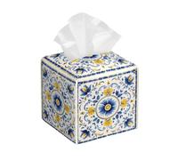 DXTKWL Tissue Box Cover Blue Yellow Antique Tiles Ornament Square PU Leather Tissue Box Holder for Car Bathroom Bedroom Desk Tabletop Decor