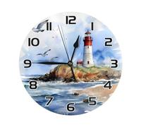 DXTKWL Wall Clock Sea Beach Lighthouse 10 inch Silent Non-Ticking Round Wall Clocks Battery Operated Quartz Analog Clock for Bedroom Bathroom Kitchen Kids Living Room Decor
