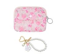 DXTREU Mini Makeup Bags for Purse, Canvas Cosmetic Pouch Portable Coin Purse with Pearl Keychain, Cute Toiletry Bag Zipper Pouch Purse for Women, Multicolor, Small, Style 2