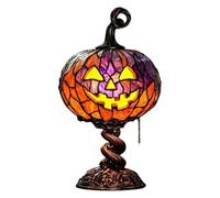 DXWEBISTRY Halloween Lamp,Stained Glass Halloween Pumpkin Table Lamp Jack O Lantern Night Light Vintage Style USB Powered Desktop Decorative Ornament