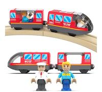 DxxD Battery Operated Train for Wooden Track, Motorized Train Toy for 3 4 5+Years old Boy Girl Toddlers Kids, Electric Train Accessories Set with Magnetic Connection Compatible with Thomas, Brio, Red