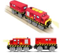 DxxD Battery Operated Train for Wooden Track, Motorized Train Toy for Toddlers 3+ Years Old, Electric Car with Sound and Light, Boys Girls Gifts, Magnetic Connection, Compatible with Thomas, Brio, Red