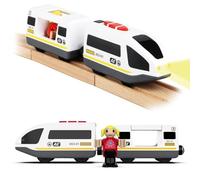 DxxD Battery Operated Wooden Train Track Set for Toddlers 3 4 5+ Years Old, Motorized Train Toy with Sound and Light, Locomotive Electric Train Accessories Set Compatible with Thomas, Brio (white)