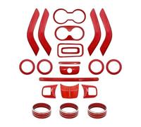 DxxxAB7 Car Decoration Sticker for Jeep Wrangler Jk 2011-2017,Instrument Air Vent Decorative Frame, Steering Wheel Panel Cover Sticker Trim Accessories,H-Red 21pcs