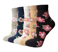 DXYAKY 5 Pairs Womens Floral Cotton Socks Vintage Patterned Crew Socks Novelty Ankle Ruffled Warm Casual Dress Socks, 5 Pairs - Vintage Flower, One Size