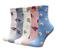 DXYAKY 5 Pairs Womens Floral Cotton Socks Vintage Patterned Crew Socks Novelty Ankle Ruffled Warm Casual Dress Socks, 5 Pairs - Sea of Flowers, One Size