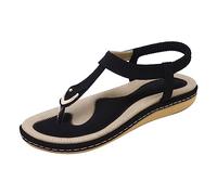 DXYDSC Ankle Strap Flat Sandals For Women Casual Summer Beach Cute Thong Flip Flops Shoes Hot Sandals for Women with, Black, 5.5 UK