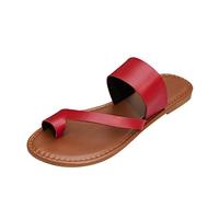 DXYDSC Ladies Fashion Summer Solid Color Leather Cover Toe Flat Bottom Casual Sandals Womens Cow Slippers, Red, 5.5 UK