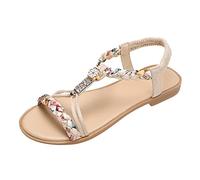 DXYDSC Ladies Shoes Flat Sandals Round Toe Comfortable Soft Outerwear Sandals Flat Beach Sandals Womens Vintage Sandals, Beige, 4 UK