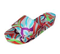 DXYDSC - Large Sole Summer Silk Slippers Round Toe One Line Womens Casual Cork Shoes Sandals for Women, Red -, 24.5 cm