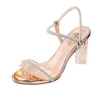 DXYDSC New Transparent Heel French Style Straight Line With Fairy Style High Heel Thick Heel Womens Sandal Slippers Size, Gold, 4.5 UK