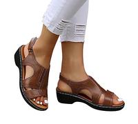DXYDSC Sandals For Women Casual Roman Shoes Fish Mouth Wedge Sandals Neon Wedges Women, Brown, 8 UK